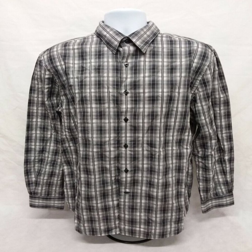 Men's XL Axist Long Sleeve Gray Plaid Slim Fit Casual Button Down Shirt